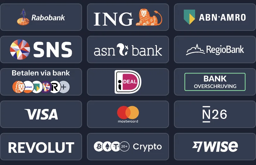 Screenshot: banken en betaalmethoden in de kassa