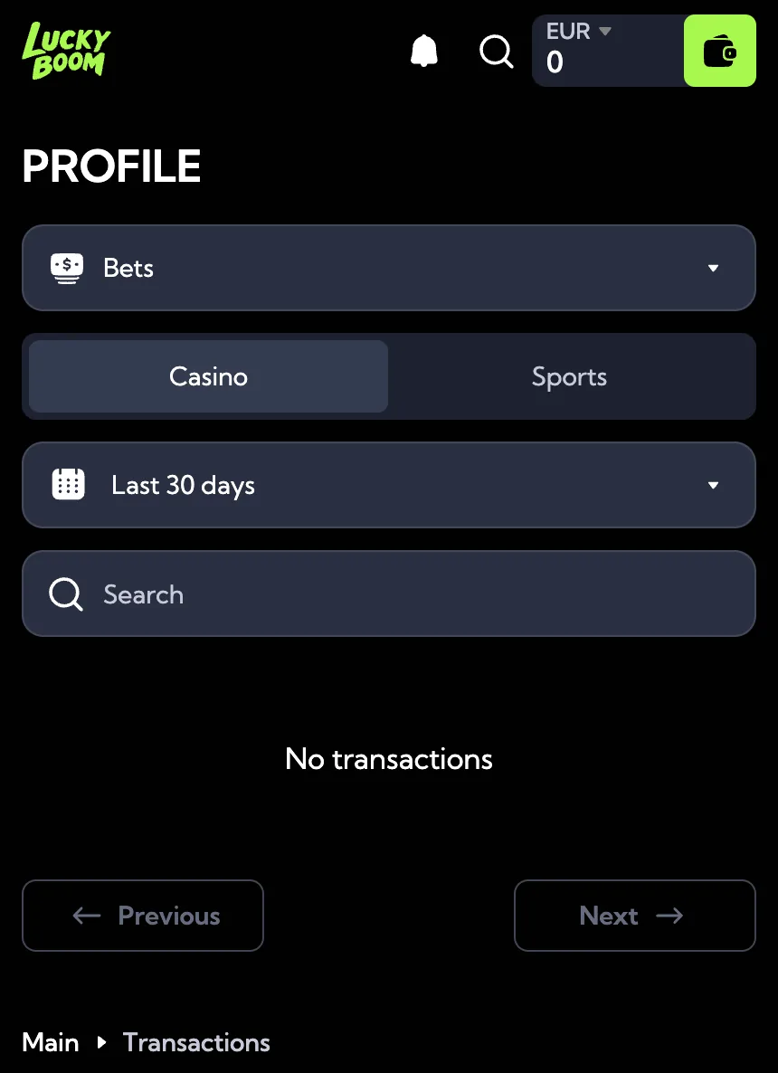 Screenshot: transactieoverzicht in de mobiele weergave