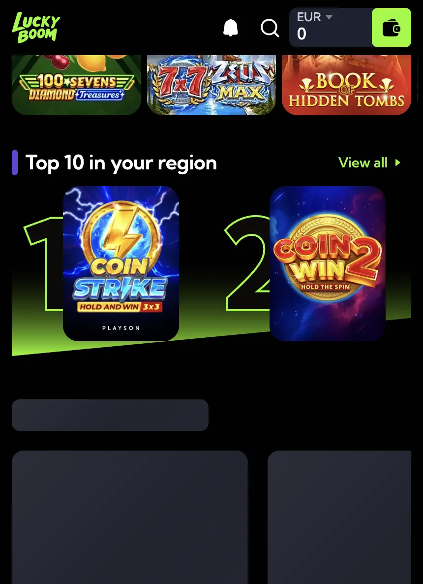 Screenshot: de groene portemonnee-knop in de kop van de app