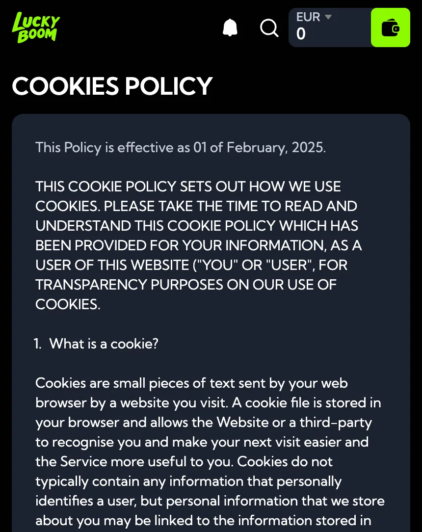 Screenshot: cookiebeleid in de app