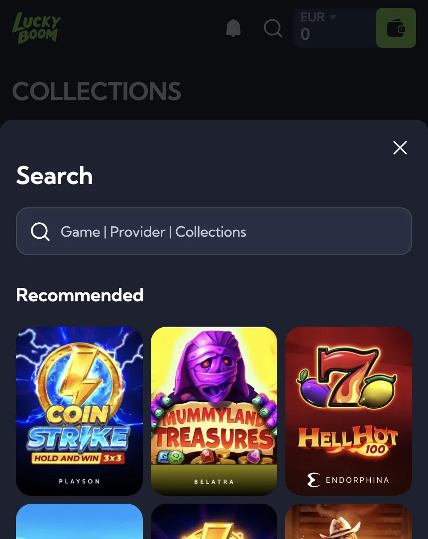 Screenshot: zoekvenster in de app