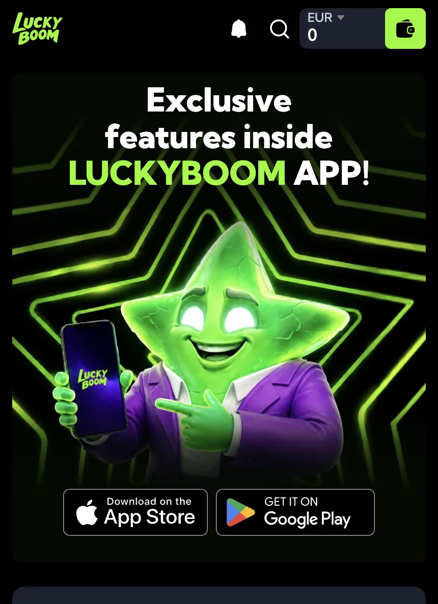 Screenshot: app-pagina met App Store en Google Play