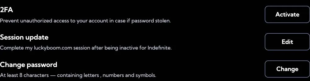 Screenshot: sessie-instellingen en wachtwoord wijzigen