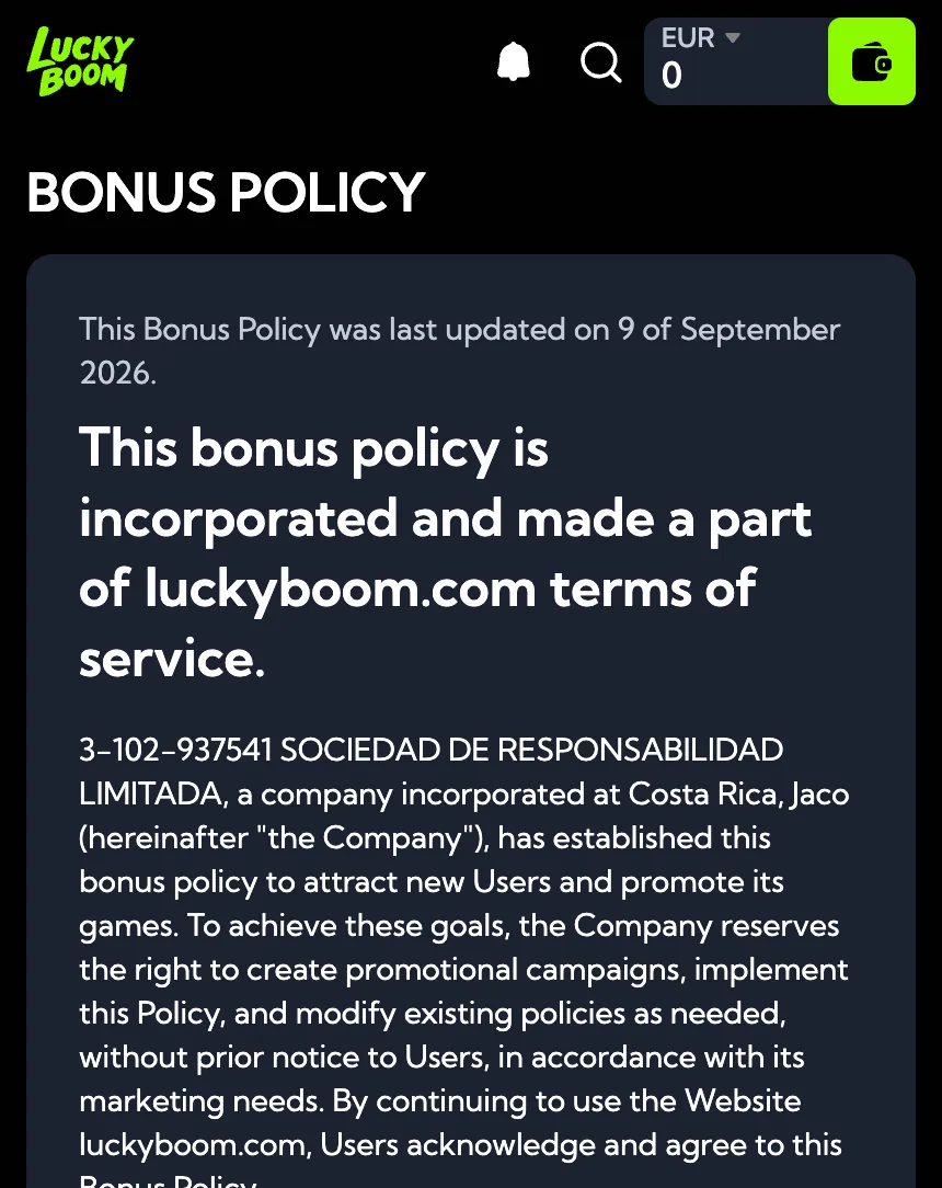 Screenshot: bonusbeleid in de app