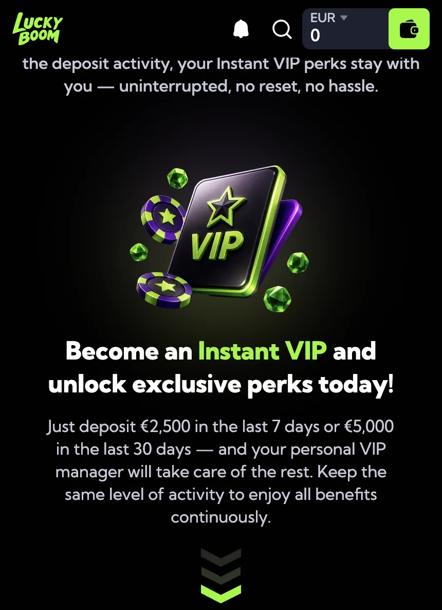 Screenshot: Instant VIP in de app